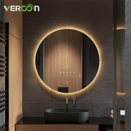 backlit circle smart mirror