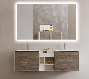 Espejo inteligente Fitbathmirror con software: espejo táctil inteligente redondo retroiluminado para baño.